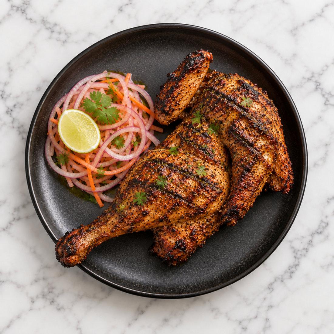 Pepper Tandoori, grilled and served with onion-carrot salad